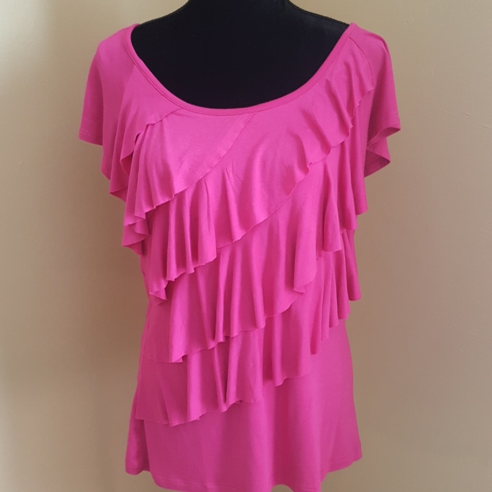 Nicole Miller pink ruffle blouse
